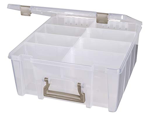 Pojemnik na artykuly artystyczne 0365500 ArtBin 6990AB Super Satchel Double Deep, przenosny organizer na artykuly artystyczne i rzemieslnicze z uchwytem, [1] Plastikowe etui do przechowywania, przezroczyste ze zlotymi akcentami, przezroczyste i zlote