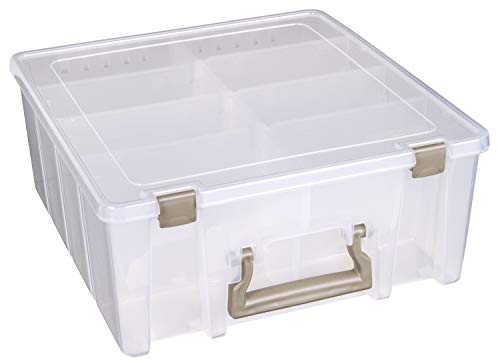 Pojemnik na artykuly artystyczne 0365500 ArtBin 6990AB Super Satchel Double Deep, przenosny organizer na artykuly artystyczne i rzemieslnicze z uchwytem, [1] Plastikowe etui do przechowywania, przezroczyste ze zlotymi akcentami, przezroczyste i zlote