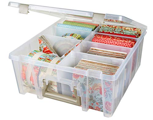Pojemnik na artykuly artystyczne 0365500 ArtBin 6990AB Super Satchel Double Deep, przenosny organizer na artykuly artystyczne i rzemieslnicze z uchwytem, [1] Plastikowe etui do przechowywania, przezroczyste ze zlotymi akcentami, przezroczyste i zlote