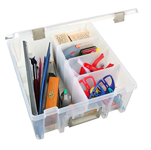 Pojemnik na artykuly artystyczne 0365500 ArtBin 6990AB Super Satchel Double Deep, przenosny organizer na artykuly artystyczne i rzemieslnicze z uchwytem, [1] Plastikowe etui do przechowywania, przezroczyste ze zlotymi akcentami, przezroczyste i zlote