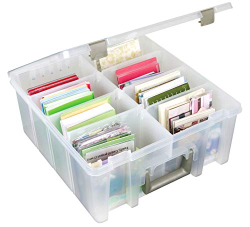 Pojemnik na artykuly artystyczne 0365500 ArtBin 6990AB Super Satchel Double Deep, przenosny organizer na artykuly artystyczne i rzemieslnicze z uchwytem, [1] Plastikowe etui do przechowywania, przezroczyste ze zlotymi akcentami, przezroczyste i zlote