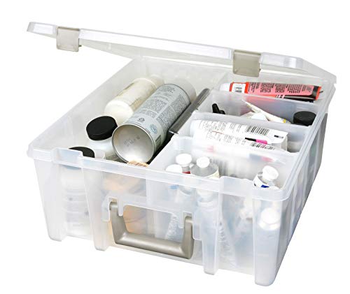 Pojemnik na artykuly artystyczne 0365500 ArtBin 6990AB Super Satchel Double Deep, przenosny organizer na artykuly artystyczne i rzemieslnicze z uchwytem, [1] Plastikowe etui do przechowywania, przezroczyste ze zlotymi akcentami, przezroczyste i zlote