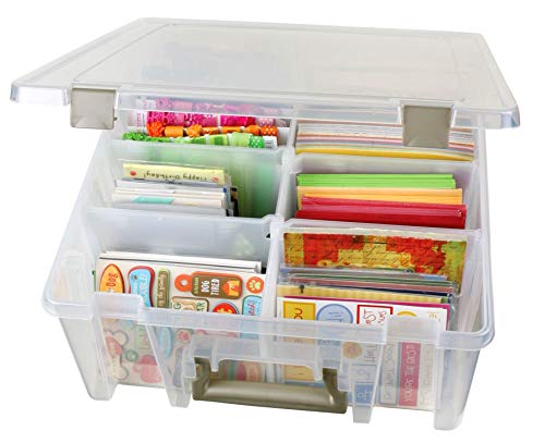 Pojemnik na artykuly artystyczne 0365500 ArtBin 6990AB Super Satchel Double Deep, przenosny organizer na artykuly artystyczne i rzemieslnicze z uchwytem, [1] Plastikowe etui do przechowywania, przezroczyste ze zlotymi akcentami, przezroczyste i zlote