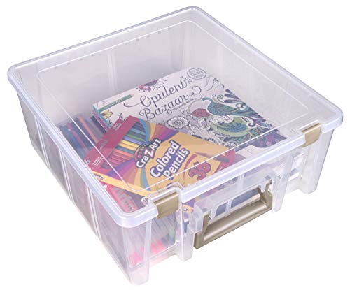 Pojemnik na artykuly artystyczne 0365500 ArtBin 6990AB Super Satchel Double Deep, przenosny organizer na artykuly artystyczne i rzemieslnicze z uchwytem, [1] Plastikowe etui do przechowywania, przezroczyste ze zlotymi akcentami, przezroczyste i zlote