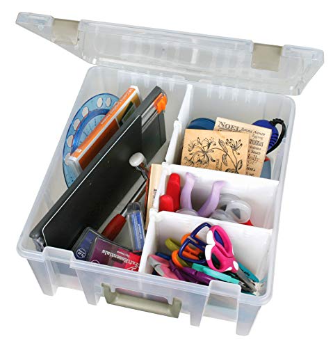 Pojemnik na artykuly artystyczne 0365500 ArtBin 6990AB Super Satchel Double Deep, przenosny organizer na artykuly artystyczne i rzemieslnicze z uchwytem, [1] Plastikowe etui do przechowywania, przezroczyste ze zlotymi akcentami, przezroczyste i zlote