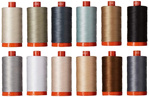 Zestaw nici Christa Quilts Piece and Quilt Neutrals Aurifil 12 duzych szpul o wadze 50 CW50PQN12