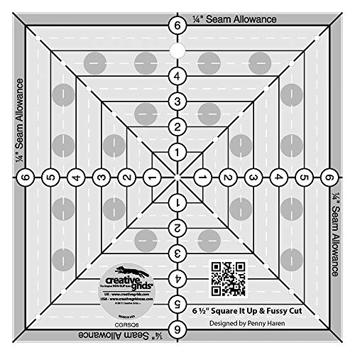 Linijka do patchworku Creative Grids Square It Up lub Fussy Cut Square Quilt Ruler o wymiarach 6-1/2 cala