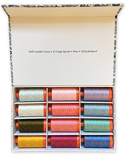 Aurifil USA Kolekcja The English Garden firmy Liberty Cotton 50wt 12 duzych szpul