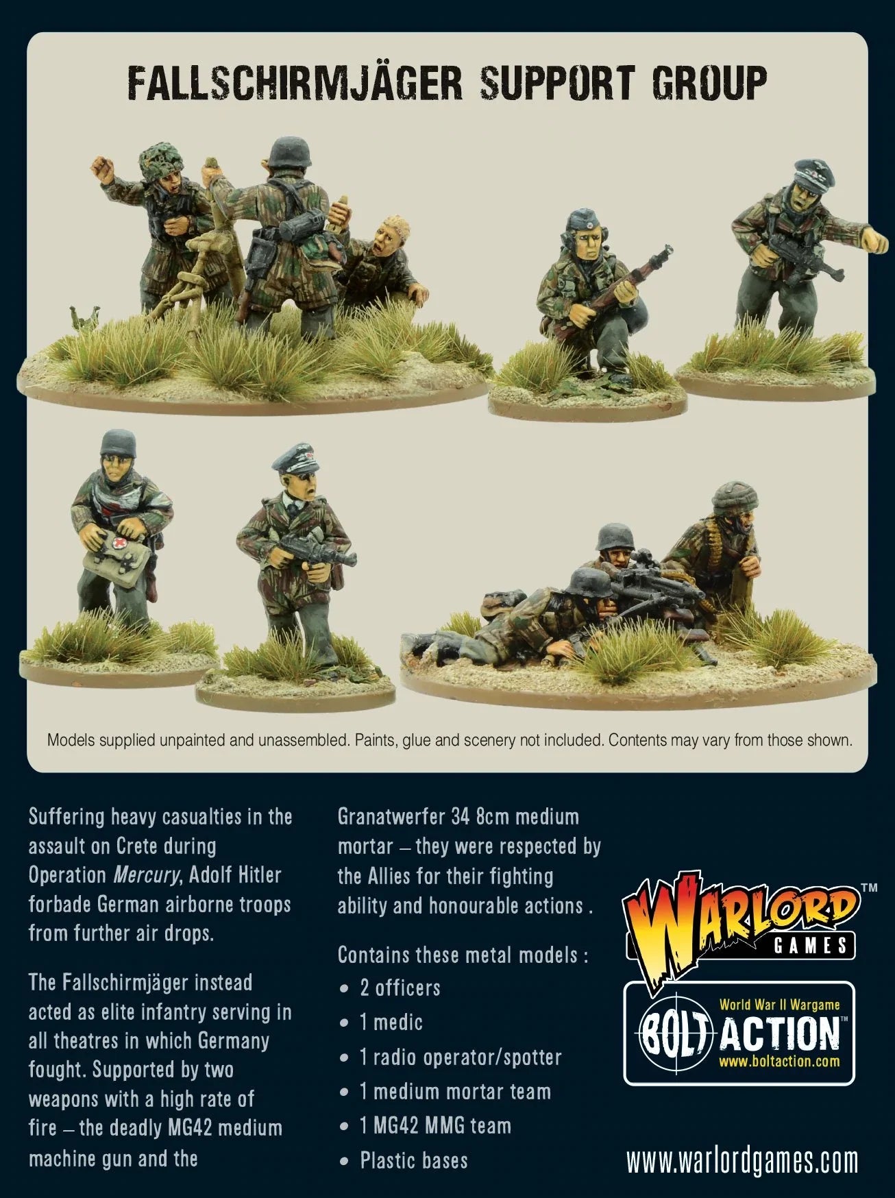 Grupa wsparcia Fallschirmjäger (siedziba glowna, mozdzierz i MMG)